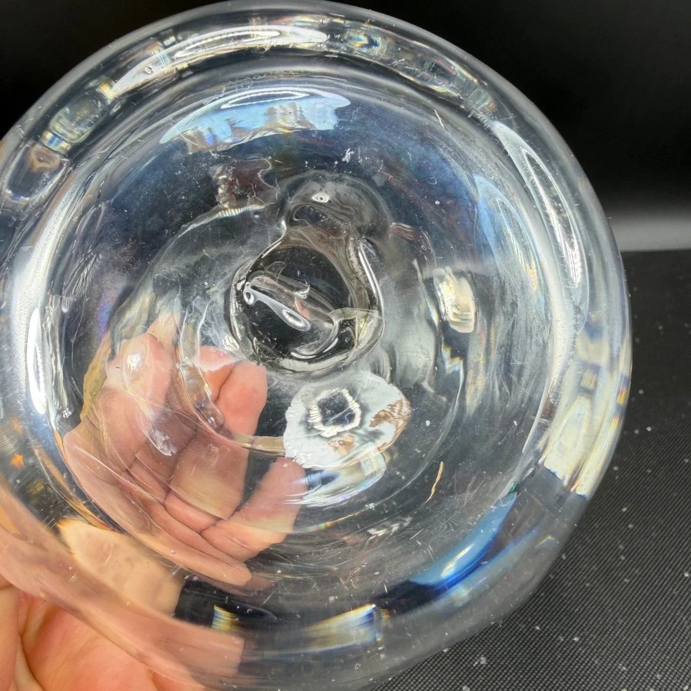 Blenko Clear Optic Glass Rose Bowl Vase Hand Blown Flared Rim Heavy Glass 4 Inch